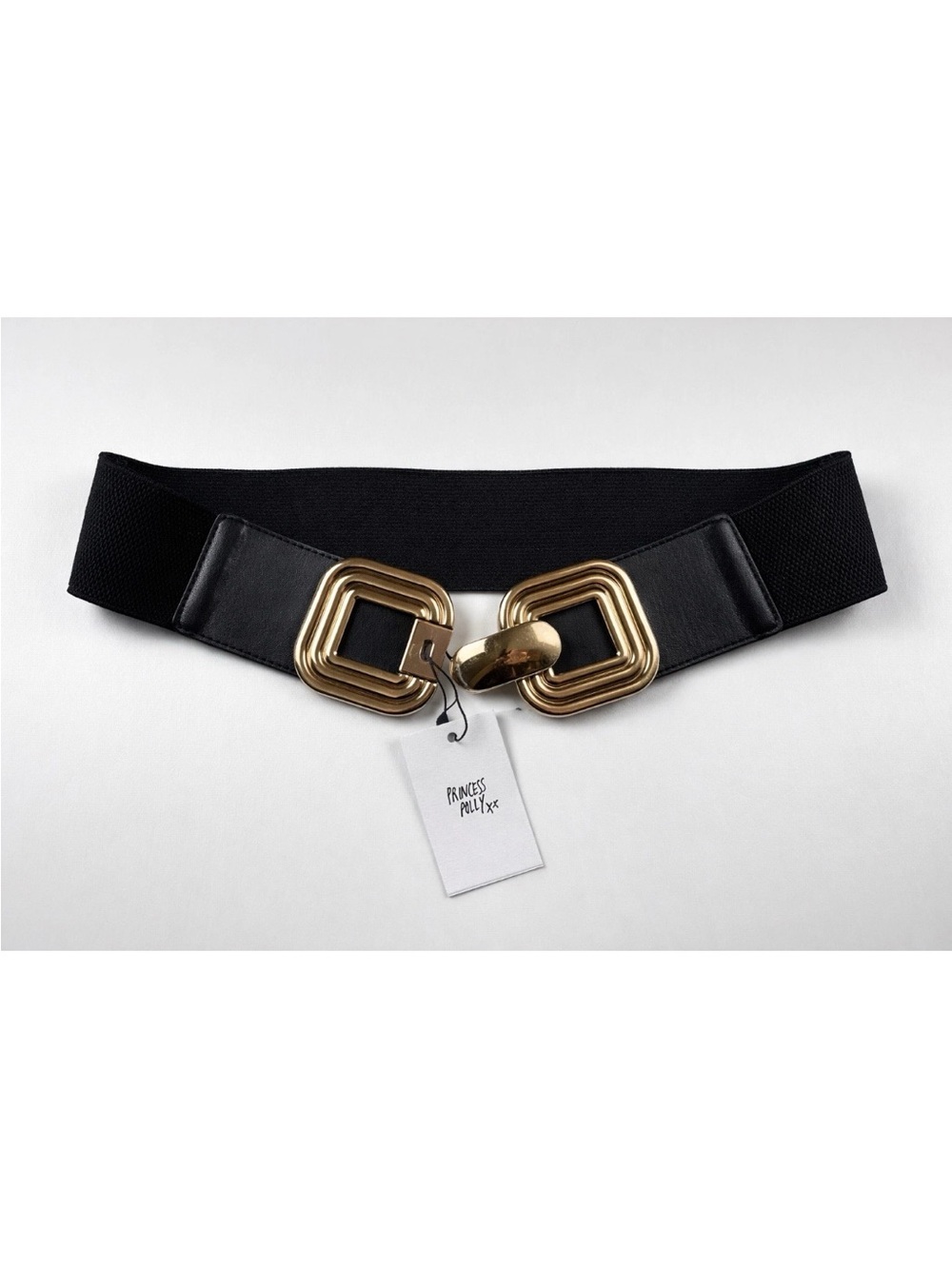 NWT Princess Polly Stanton Wide Stretch Belt Black Gold S/M